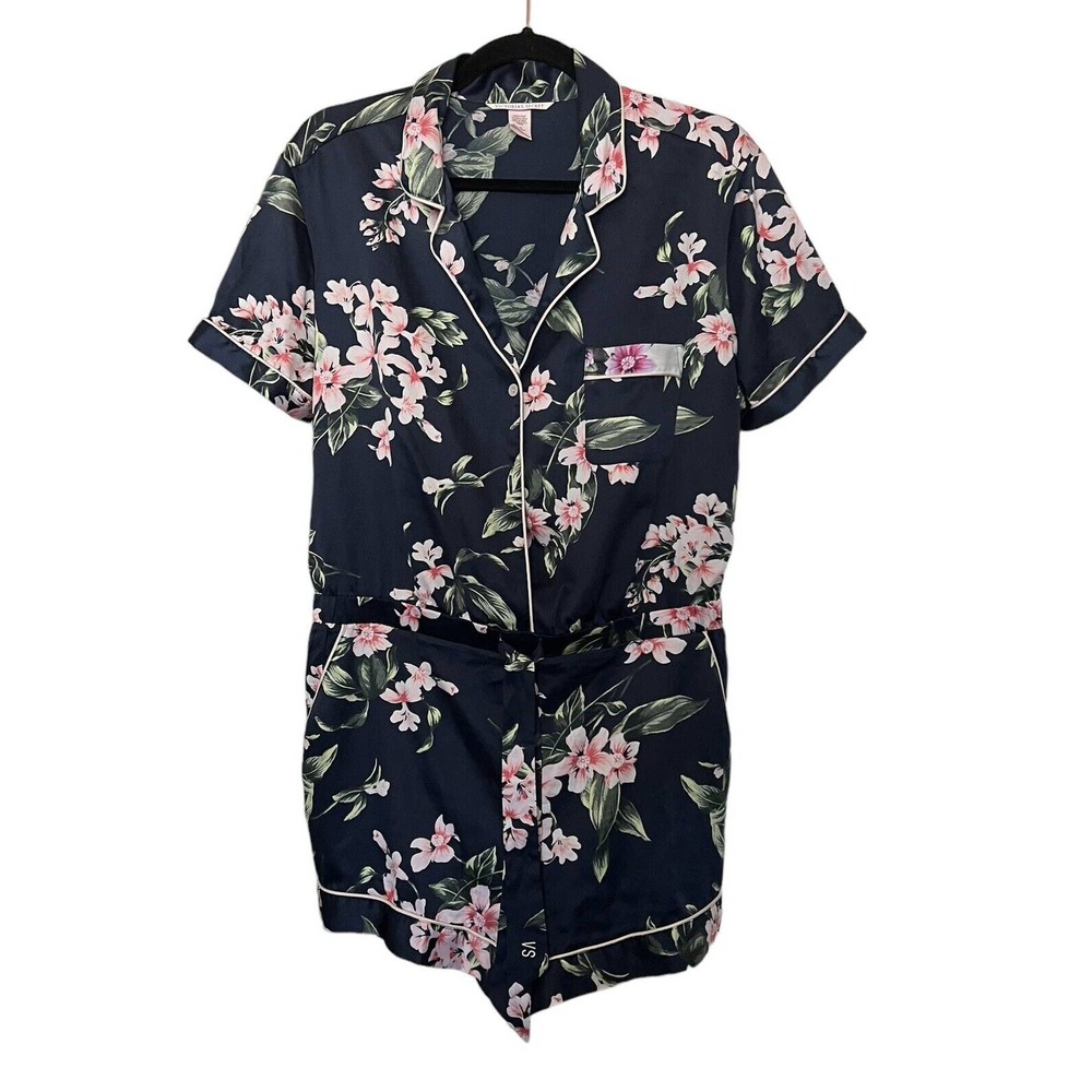 VICTORIA'S SECRET Silky Satin Floral Lounge Wear Lingerie ROMPER Women’s Large